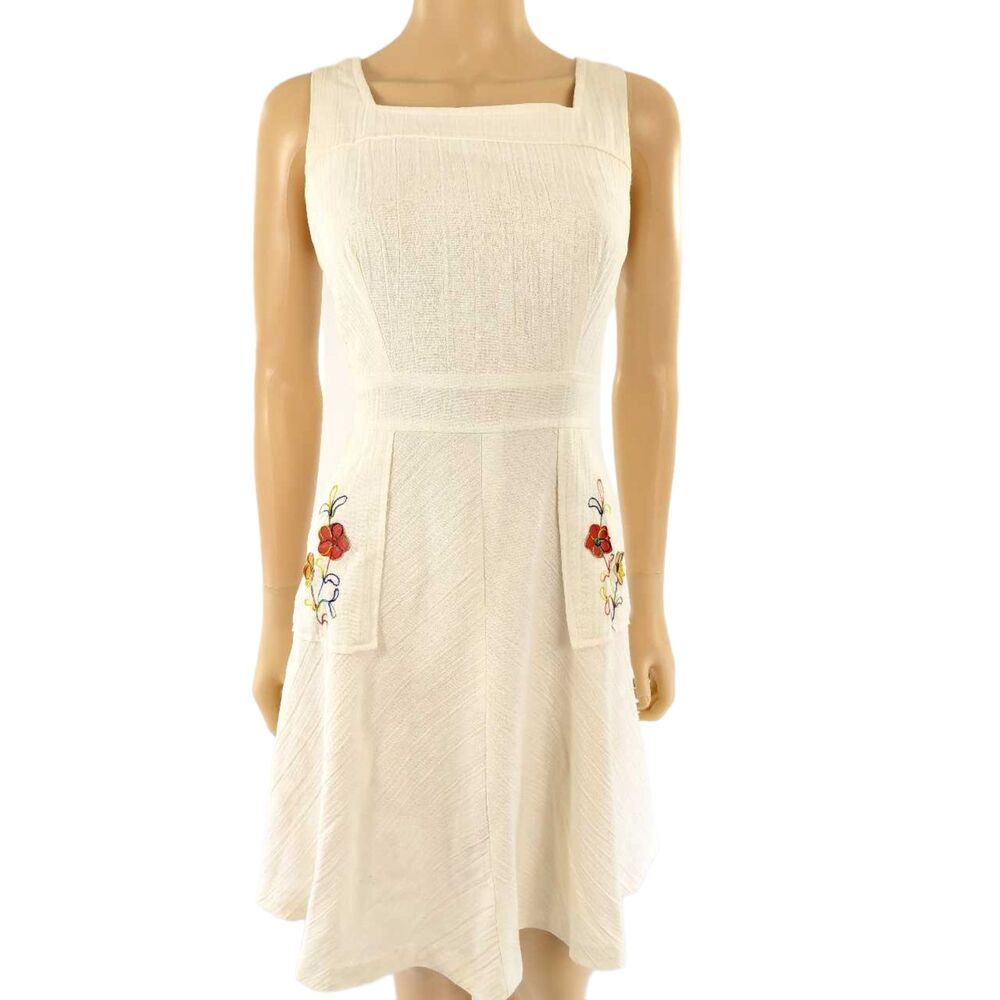 VINTAGE Dress 70's Cotton Floral Pockets Square Neck Sleeveless M